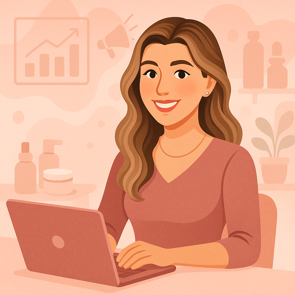 Illustration of Taylor Bencie working in beauty marketing
